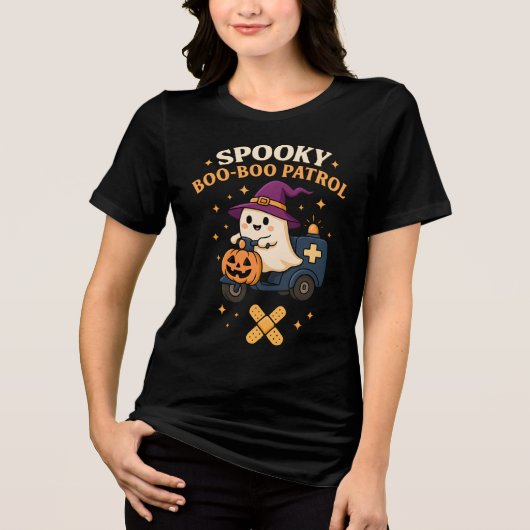 Spooky Boo Patrol Pädiatrische Krankenschwester Tri-Blend Shirt (Vorderseite)