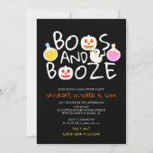 Spooky Boos und Booze Black Adult Halloween-Party Einladung (Vorderseite)
