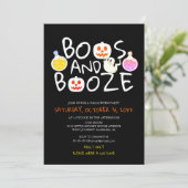 Spooky Boos und Booze Black Adult Halloween-Party Einladung (Stehend Vorderseite)