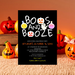 Spooky Boos und Booze Black Adult Halloween-Party Einladung