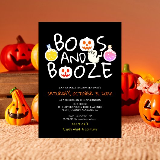 Spooky Boos und Booze Black Adult Halloween-Party Einladung