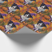 Spooky Border Collie Halloween Hexe und Kürbis Geschenkpapier (Ecke)