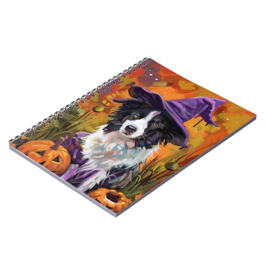 Spooky Border Collie Halloween Hexe und Kürbis Notizblock (Linke Seite)