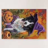Spooky Border Collie Halloween Hexe und Kürbis Puzzle (Horizontal)