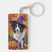 Spooky Border Collie Halloween Hexe und Kürbis Schlüsselanhänger (Rückseite)