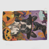 Spooky Boston Terrier Halloween Hexe und Pumpkin Golfhandtuch (Horizontal)