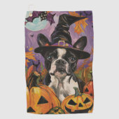Spooky Boston Terrier Halloween Hexe und Pumpkin Golfhandtuch (Vorderseite)