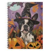 Spooky Boston Terrier Halloween Hexe und Pumpkin Notizblock (Vorderseite)