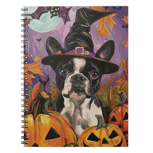 Spooky Boston Terrier Halloween Hexe und Pumpkin Notizblock (Vorderseite)