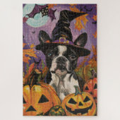 Spooky Boston Terrier Halloween Hexe und Pumpkin Puzzle (Vertikal)