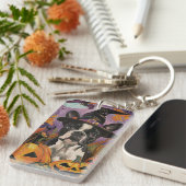 Spooky Boston Terrier Halloween Hexe und Pumpkin Schlüsselanhänger (Vorderseite rechts)