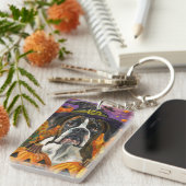 Spooky Boxer Halloween Hexe und Kürbis Schlüsselanhänger (Vorderseite rechts)