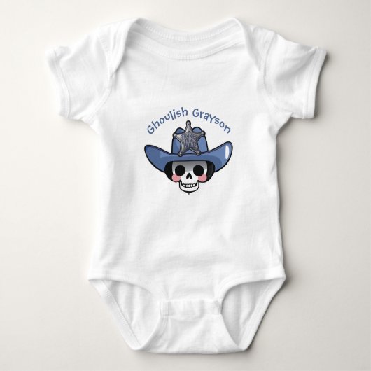Spooky Boy Halloween, Skeleton Cowboy Bodysuit Baby Strampler (Vorderseite)