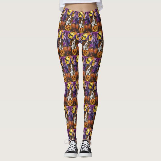 Spooky Brittany Spanisch Halloween Hexenkürbis Leggings (Vorderseite)