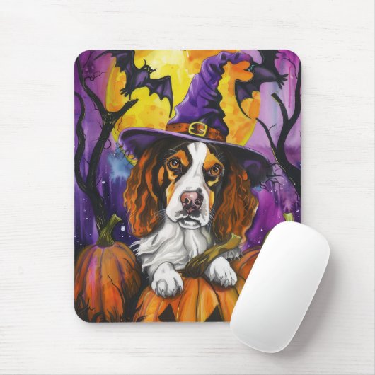 Spooky Brittany Spanisch Halloween Hexenkürbis Mousepad (Mit Mouse)