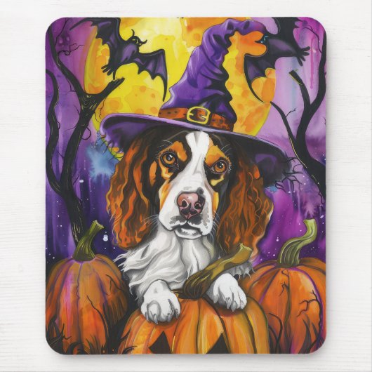 Spooky Brittany Spanisch Halloween Hexenkürbis Mousepad (Vorne)