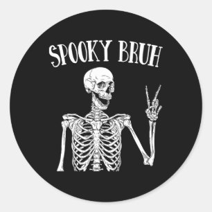 Spooky Bruh Skeleton Spooky Vibe Halloween T-Shirt Runder Aufkleber