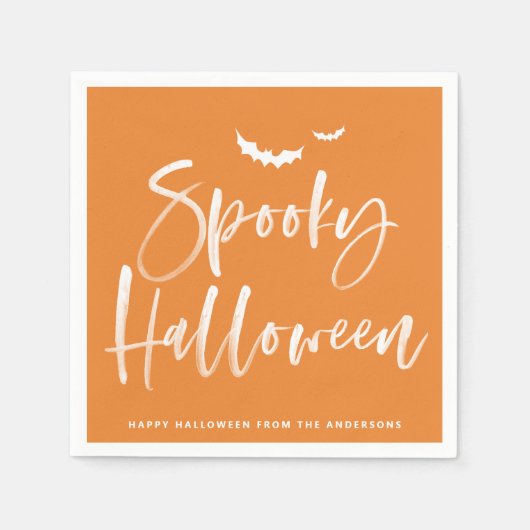 Spooky Brush Lettering Orange Halloween-Party Serviette (Vorderseite)