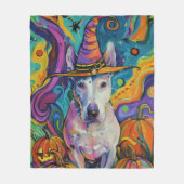 Spooky Bull Terrier Halloween Hexe und Pumpkin Fleecedecke (Vorderseite)