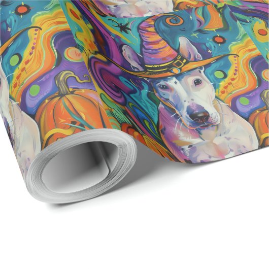 Spooky Bull Terrier Halloween Hexe und Pumpkin Geschenkpapier (Rolleneckpunkt)
