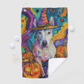 Spooky Bull Terrier Halloween Hexe und Pumpkin Golfhandtuch (Insitu)