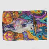 Spooky Bull Terrier Halloween Hexe und Pumpkin Golfhandtuch (Horizontal)