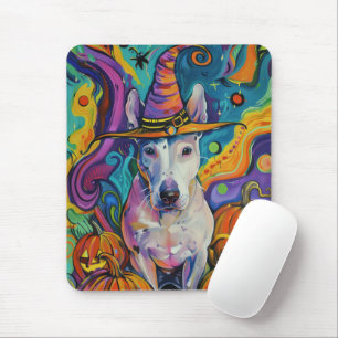 Spooky Bull Terrier Halloween Hexe und Pumpkin Mousepad