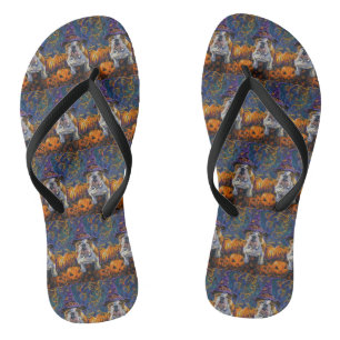 Spooky Bulldog Halloween Hexe und Kürbis Badesandalen
