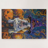 Spooky Bulldog Halloween Hexe und Kürbis Puzzle (Horizontal)