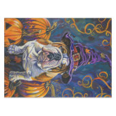Spooky Bulldog Halloween Hexe und Kürbis Tischdecke (Vorderseite (Horizontal))