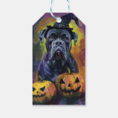 Spooky Bullmastiff Hund Halloween Hexe und Pumpkin Geschenkanhänger (Rückseite)