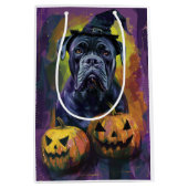 Spooky Bullmastiff Hund Halloween Hexe und Pumpkin Mittlere Geschenktüte (Vorderseite)