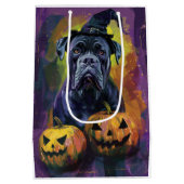 Spooky Bullmastiff Hund Halloween Hexe und Pumpkin Mittlere Geschenktüte (Rückseite)