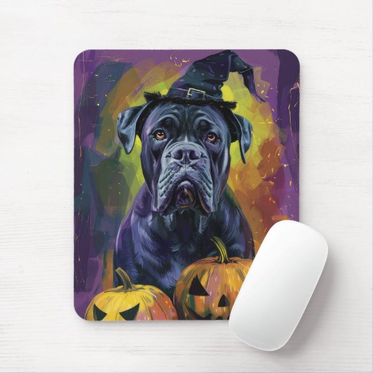 Spooky Bullmastiff Hund Halloween Hexe und Pumpkin Mousepad (Mit Mouse)