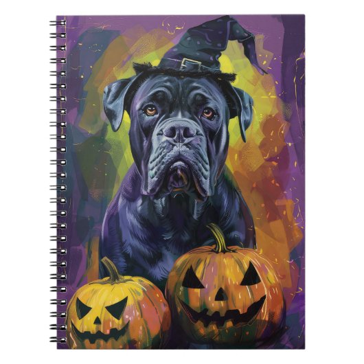 Spooky Bullmastiff Hund Halloween Hexe und Pumpkin Notizblock (Vorderseite)