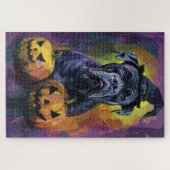 Spooky Bullmastiff Hund Halloween Hexe und Pumpkin Puzzle (Horizontal)
