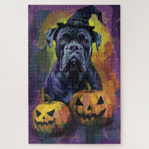 Spooky Bullmastiff Hund Halloween Hexe und Pumpkin Puzzle