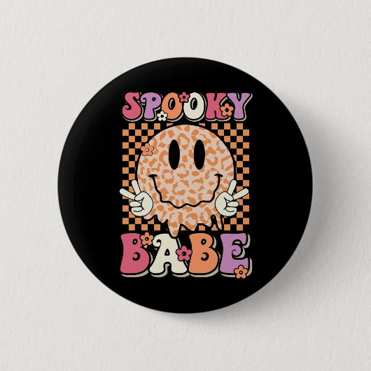 Spooky Bybe Groovy Halloween Leopard Smile Face Ch Button (Vorderseite)