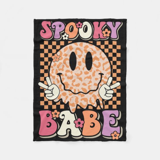 Spooky Bybe Groovy Halloween Leopard Smile Face Ch Fleecedecke (Vorderseite)