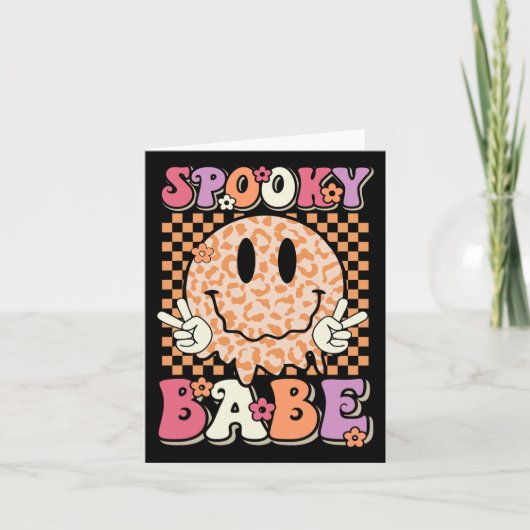 Spooky Bybe Groovy Halloween Leopard Smile Face Ch Karte (Vorderseite)