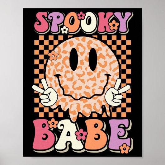 Spooky Bybe Groovy Halloween Leopard Smile Face Ch Poster (Vorne)