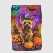 Spooky Cairn Terrier Dog Halloween Hexenkürbis Golfhandtuch (Vorderseite)