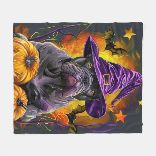 Spooky Cane Corso Hund Halloween Hexe und Pumpkin Fleecedecke (Vorderseite (Horizontal))