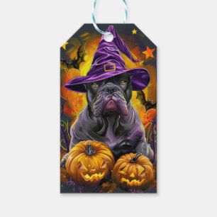 Spooky Cane Corso Hund Halloween Hexe und Pumpkin Geschenkanhänger