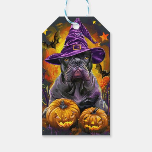 Spooky Cane Corso Hund Halloween Hexe und Pumpkin Geschenkanhänger (Vorderseite)