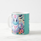 Spooky Cartoon Ghost Nurse: Halloween Art Kaffeetasse (Vorderseite Links)