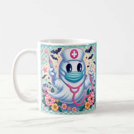 Spooky Cartoon Ghost Nurse: Halloween Art Kaffeetasse (Links)