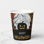 Spooky Carved Pumpkin Graveyard Halloween-Party Pappbecher (Rückseite)