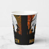 Spooky Carved Pumpkin Graveyard Halloween-Party Pappbecher (Links)