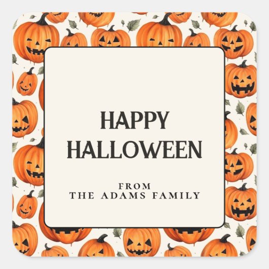 Spooky Carved Pumpkins & Herbstlaubs Halloween Quadratischer Aufkleber (Vorderseite)